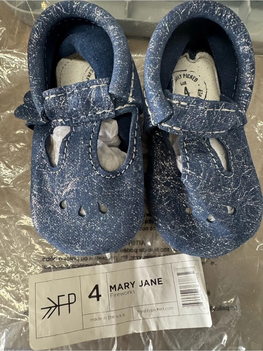Freshly Picked Navy Speckle Mary Jane in Fireworks Baby Shoes Sz 4